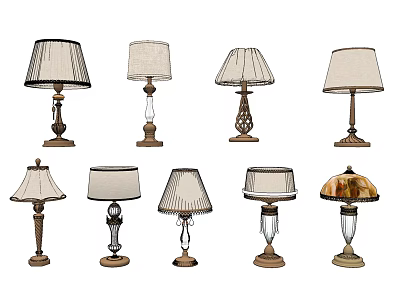 Various Stylish Table Lamps with Different Bases and Shades for Home Decor 3d model