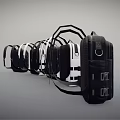 Multiple Black and White Backpacks Arranged in Row Display Showcase 3d model