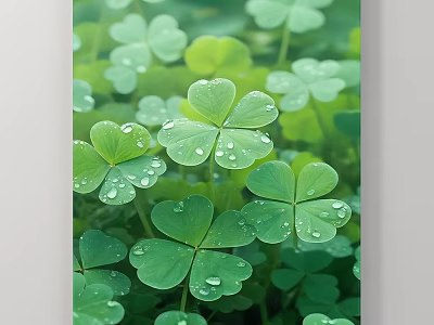 Vibrant Botanical Painting of Fresh Green Clover Leaves with Water Droplets 3d model