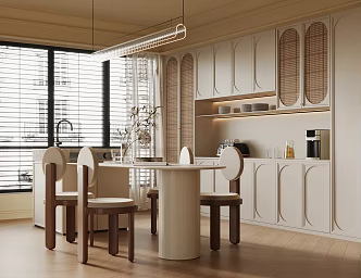 French Cream Style Restaurant Wine Cabinet Island Table 3d model