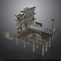 Industrial Construction Structure With Multi Level Steel Frames Platforms Concrete Supports And Storage Tanks