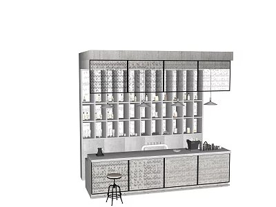 Modern Bar Interior Design With Counter Shelves And Stool Setup 3d model