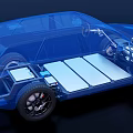 Detailed View Of Electric Vehicle Chassis With Battery Pack And Frame Parts