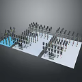 3D Model of Industrial Metal Structural Components With Various Height Brackets And Blue White Platforms
