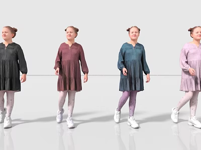 Women Wearing Different Colored Long Sleeve Dresses With Leggings And White Sneakers 3d model