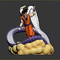 Anime Decorative Figurine With Orange Outfit White Wings Halo Yellow Cloud Base And Purple Dragon