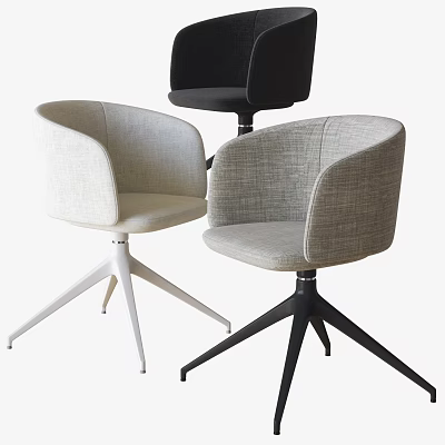 Modern Upholstered Dining Chairs With Curved Backrest And Metal Tripod Base In Various Tones 3d model