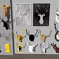 Stylish Wall Decor Featuring Deer Head Mounts in Various Colors and Materials 3d model