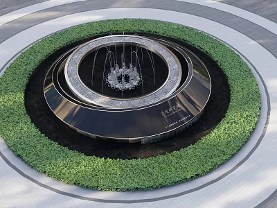 Elegant Circular Garden Ornament With Central Fountain And Green Foliage Ring Structure 3d model