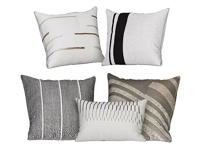 Stylish Textured Pillows Featuring White Gray Black Stripes And Lines Design 3d model