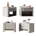 Modern Minimalist Light Colored Bedside Tables With Drawers Open Shelves And Decorative Ornaments
