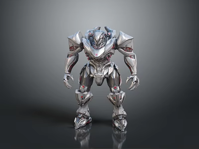 Futuristic Silver Mechanical Robot Character With Metallic Armor And Humanoid Design 3d model