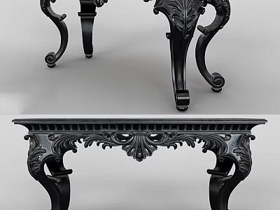 Traditional European Style Black Console Table With Ornate Carvings Curved Legs And Decorative Details 3d model