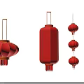 Multiple Traditional Red Chinese Lanterns Hanging In Round And Rectangular Shapes