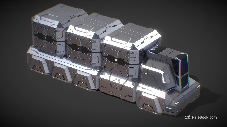 Sci Fi Mechanical Structure With Silver Modular Sections Geometric Panels And Glowing Details 3d model 
