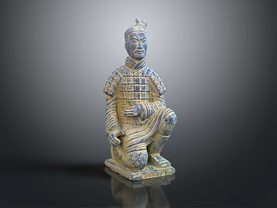 Ancient Chinese Terracotta Warrior Sculpture With Kneeling Posture Detailed Armor And Traditional Headdress 3d model