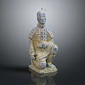 Ancient Chinese Terracotta Warrior Sculpture With Kneeling Posture Detailed Armor And Traditional Headdress