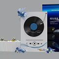 Floral Art Installation With Black Vinyl Record Shape Blue Flowers Porsche Promotional Backdrop Exhibition Booth