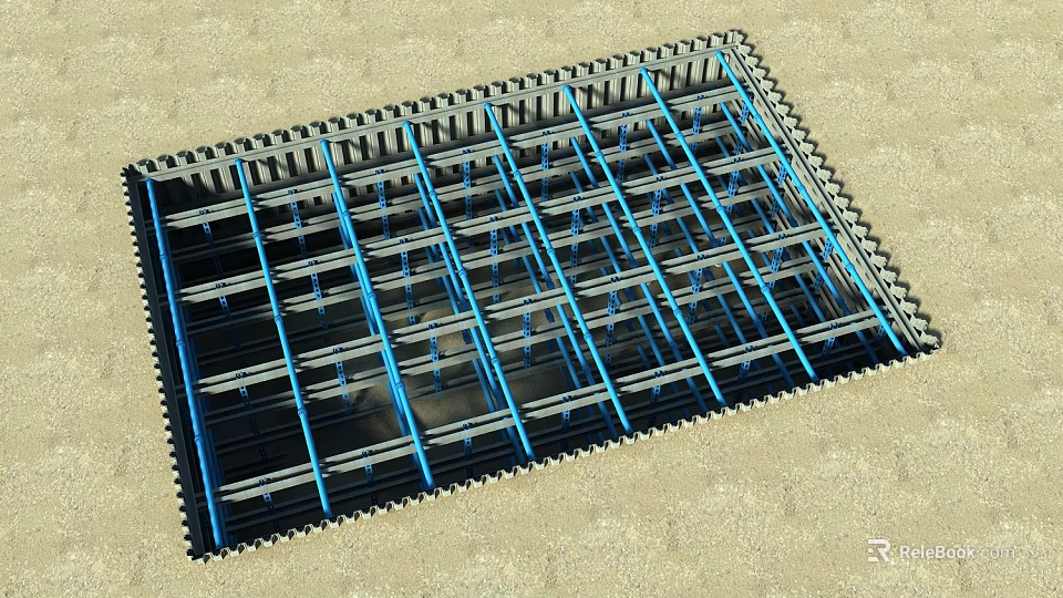 Industrial Building Component Metal Grating With Steel Grid Structure And Blue Bars 3d model