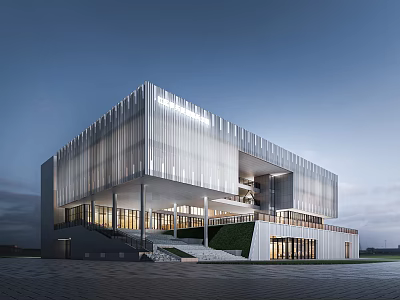 Modern Commercial Office Building With Glass Curtain Wall Metal Panels And Staircase Plaza 3d model