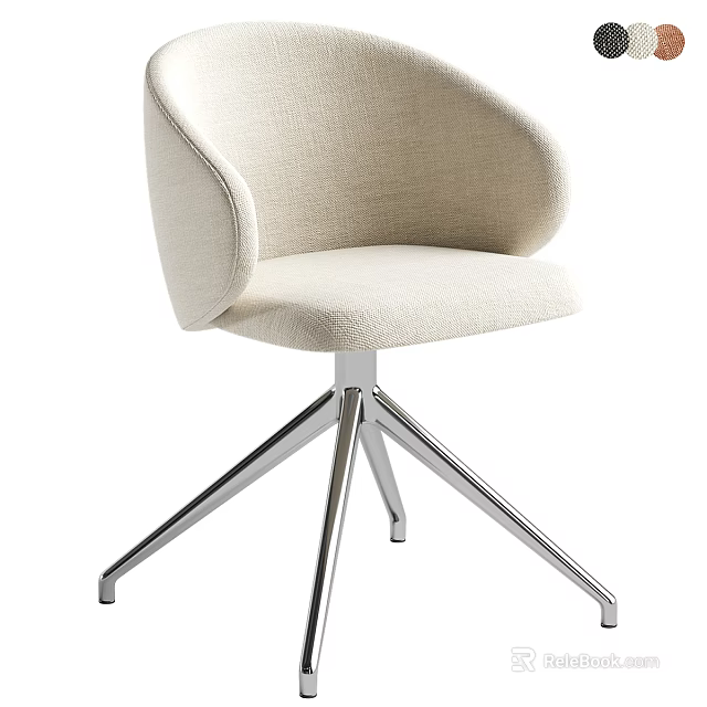 Beige Office Chair With Curved Backrest Upholstered Seat And Silver Metal Five Star Base 3d model 