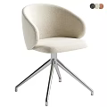 Beige Office Chair With Curved Backrest Upholstered Seat And Silver Metal Five Star Base