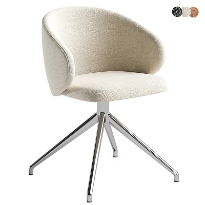 Beige Office Chair With Curved Backrest Upholstered Seat And Silver Metal Five Star Base 3d model