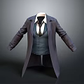 Long Dark Coat With White Shirt Vest And Black Tie Fashion Outfit