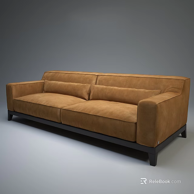 Modern Brown Two Seater Sofa With Dark Frame And Comfortable Design 3d model
