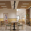 Modern Restaurant Interior With Menu Board Bread Display Shelf Wooden Counter And White Tile Walls