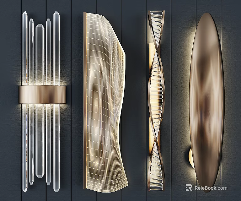Contemporary Wall Lamps Featuring Glass Tubes Mesh Patterns And Curved Metal Shades 3d model 