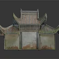 Traditional Chinese Architecture With Tiled Roof Upturned Eaves And Mossy Weathered Walls