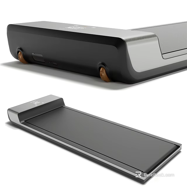 Modern Black and Silver Treadmill Sports Equipment with Running Deck and Brown Wheels 3d model 