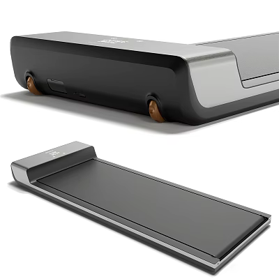Modern Black and Silver Treadmill Sports Equipment with Running Deck and Brown Wheels 3d model
