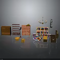 Various Furniture Collection Featuring Brown Cabinet Pink Shelf Red Sofa And Bookshelf With Books