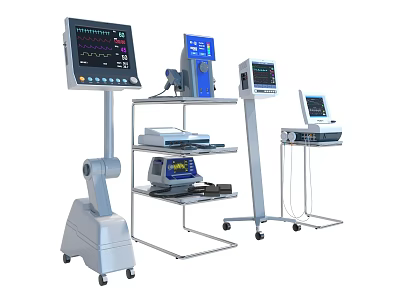 Advanced Hospital Medical Devices With Multi Parameter Patient Monitors And Mobile Carts 3d model