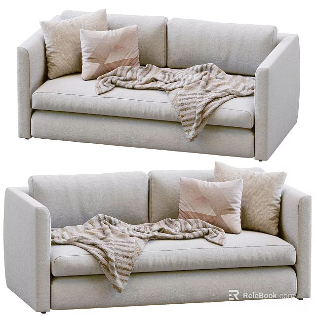 Cozy Modern Beige Sofa Interior With Decorative Pillows And Knitted Blanket 3d model 