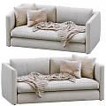 Cozy Modern Beige Sofa Interior With Decorative Pillows And Knitted Blanket