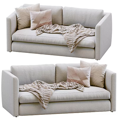 Cozy Modern Beige Sofa Interior With Decorative Pillows And Knitted Blanket 3d model