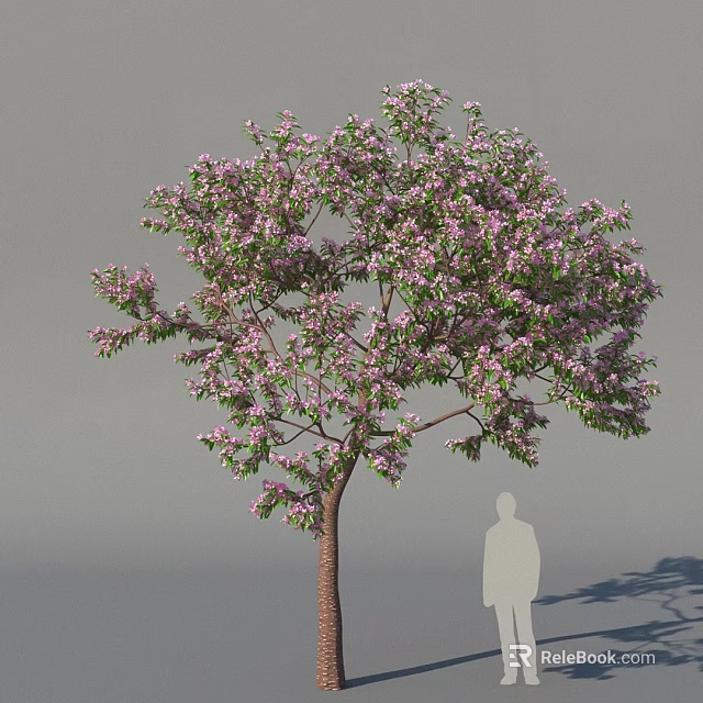 Apple Tree with Pink Blossoms Green Leaves and Brown Trunk in Outdoor Scene 3d model 