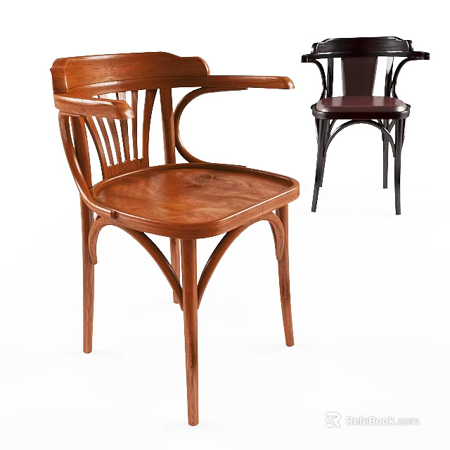 Wooden Armchair With Classic Design Curved Arms And Natural Wood Finish 3d model 