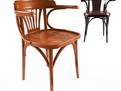 Wooden Armchair With Classic Design Curved Arms And Natural Wood Finish 3d model