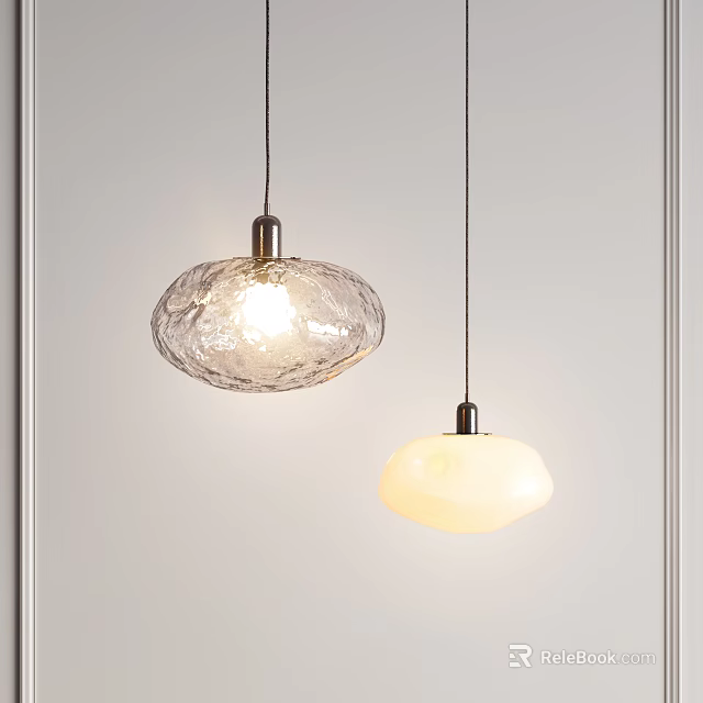 Modern Interior Pendant Lights With Textured Glass And Smooth Marble Shades 3d model 