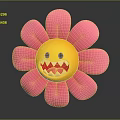Pink Flower With Bright Yellow Smiley Face And Sharp Teeth Design 3d model
