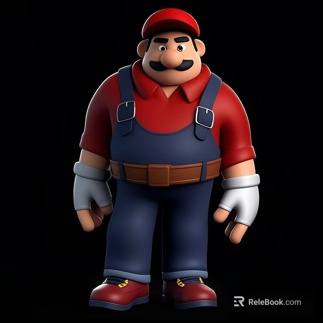 Cartoon Style Male Character With Red Shirt Blue Overalls And White Gloves 3d model 