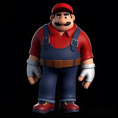 Cartoon Style Male Character With Red Shirt Blue Overalls And White Gloves 3d model