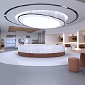 Elegant Modern Café Interior Featuring Round Bar Counter Comfortable Seating And Pendant Lights