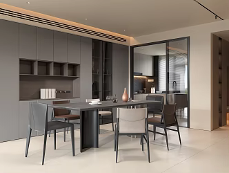 Modern Restaurant Solid Wood Dining Table Solid Wood Dining Chair Leather Dining Chair Acrylic Table Foot Solid Wood Dining Side Cabinet Glass Wine Cabinet Closed Kitchen Solid Wood Cabinet Dali 3d model