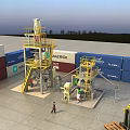 Yellow Industrial Equipment With Multi Level Steel Platforms And Metal Ladders At Container Site