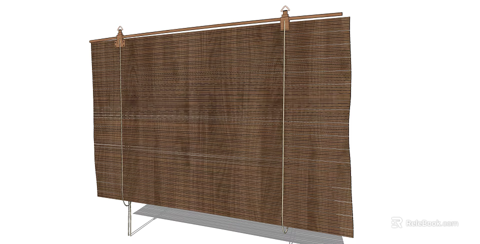 Brown Bamboo Window Blinds With Metal Support Frame For Home Decoration 3d model 